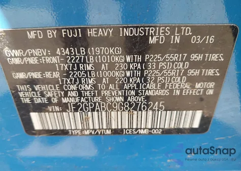 2016 Subaru Crosstrek 2.0I Premium из США, поврежденный, VIN JF2GPABC9G8276245